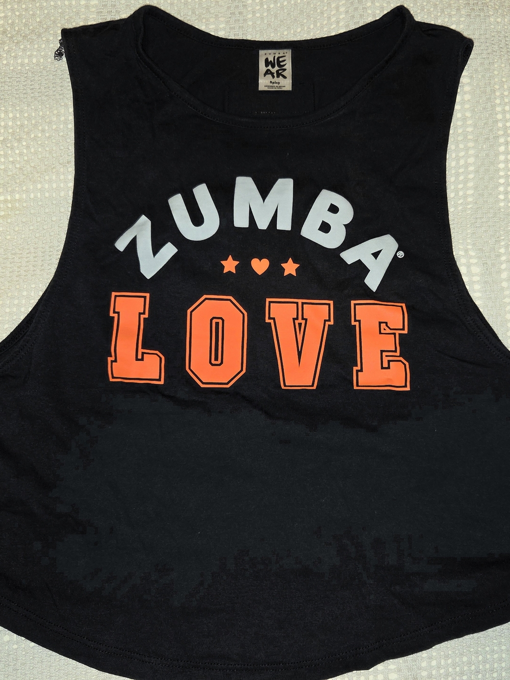 Zumba Fitness Black Crop Tank with Orange LOVE Graphic